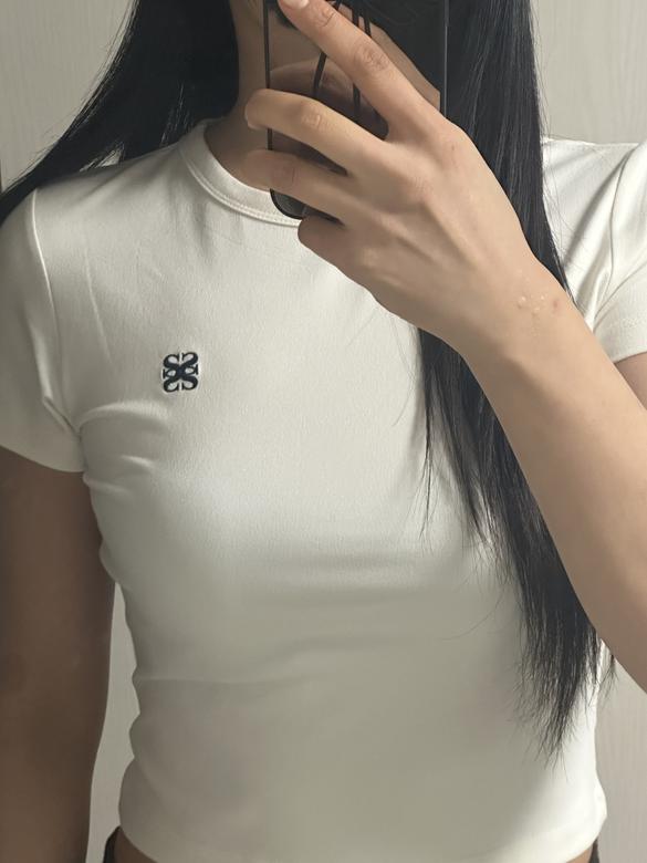 SATUR | 세터 | (W) 에센셜 베이직 로고 반팔 티셔츠 크림 아이보리